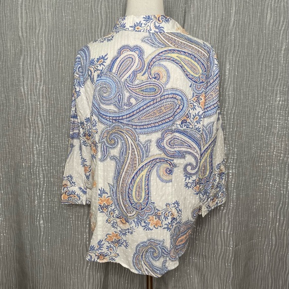 Chico’s Swiss dot paisley button down top - Picture 2 of 6